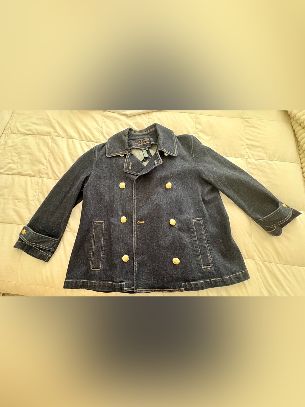 Ralph Lauren Dark Denim Double-Breasted Peacoat with Gold Buttons